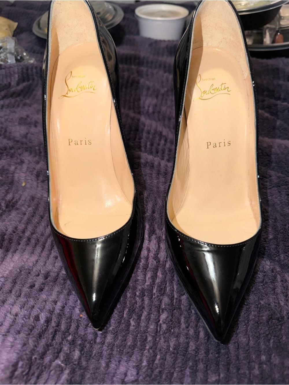 Christian Louboutin Black Patent Red Sole Pointed Pumps - Picture 2 of 6